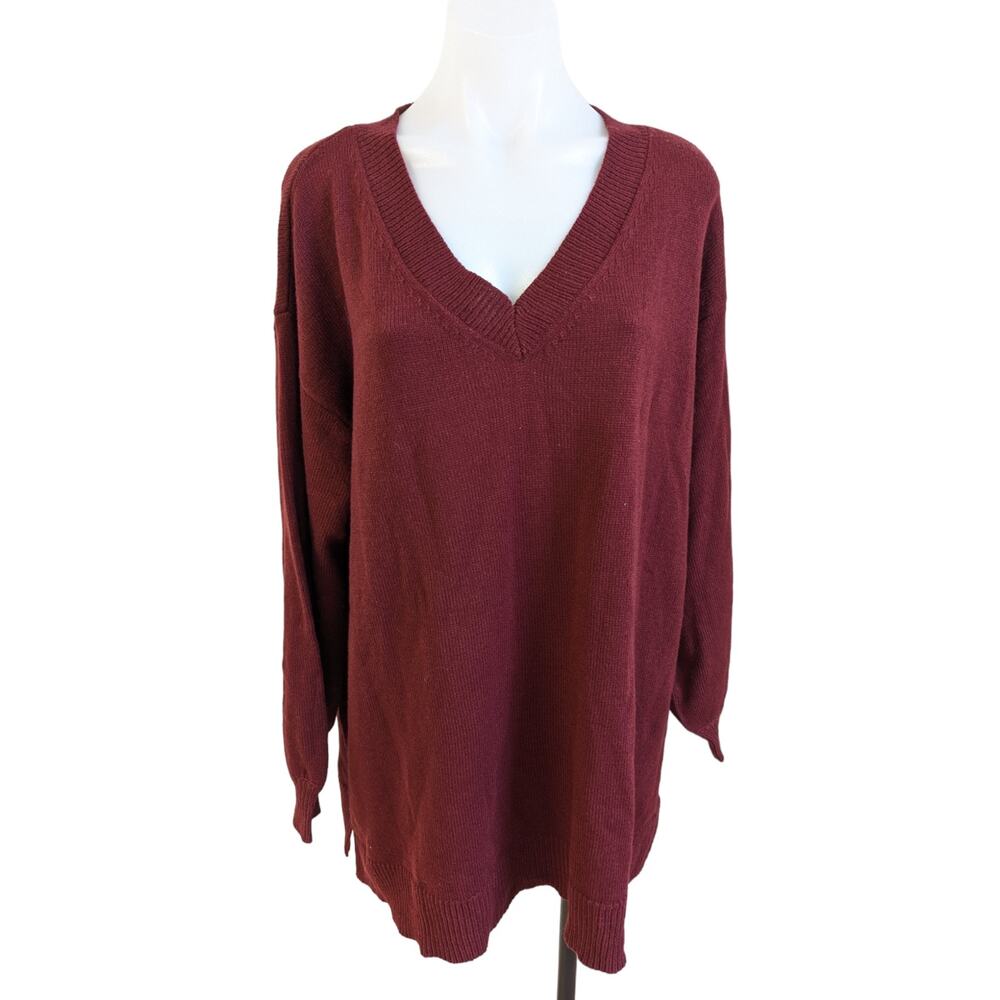 Lane Bryant Womens Plus Size 18/20 V Neck Sweater Pullover Maroon Long Sleeves